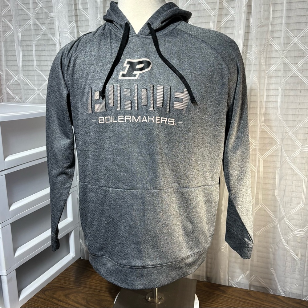 Purdue Boilermakers Gray Hoodie Large kangaroo pocket ties intact 28”L 22” p2p